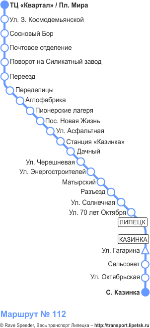 Схема автобусного маршрута №112, Липецк
