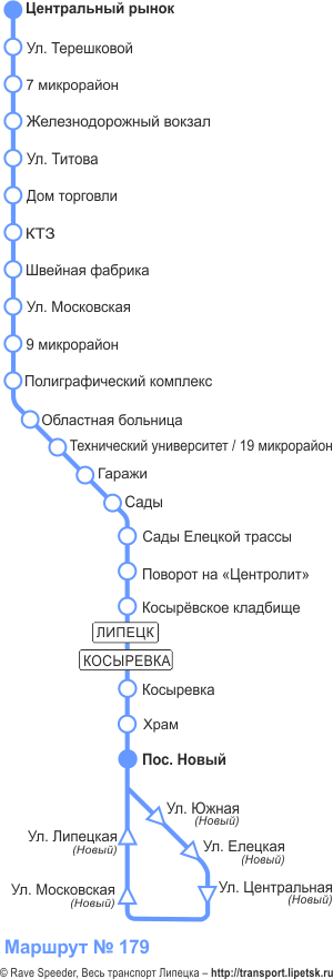 Схема автобусного маршрута №179, Липецк