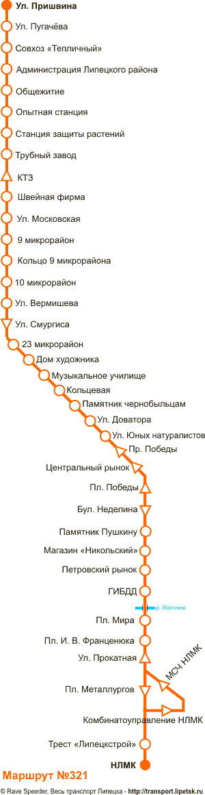 Схема автобусного маршрута №321, Липецк