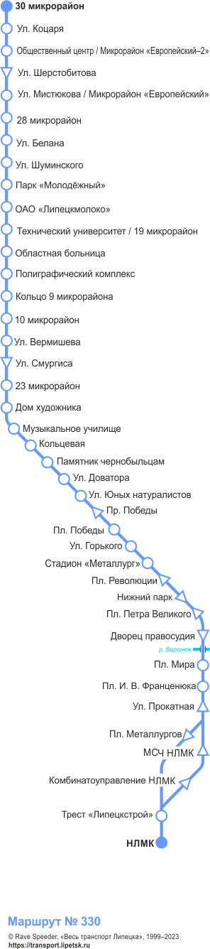 Схема автобусного маршрута №330, Липецк