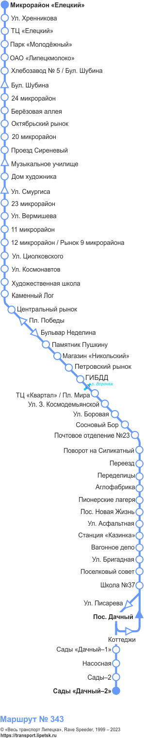 Схема автобусного маршрута №343, Липецк