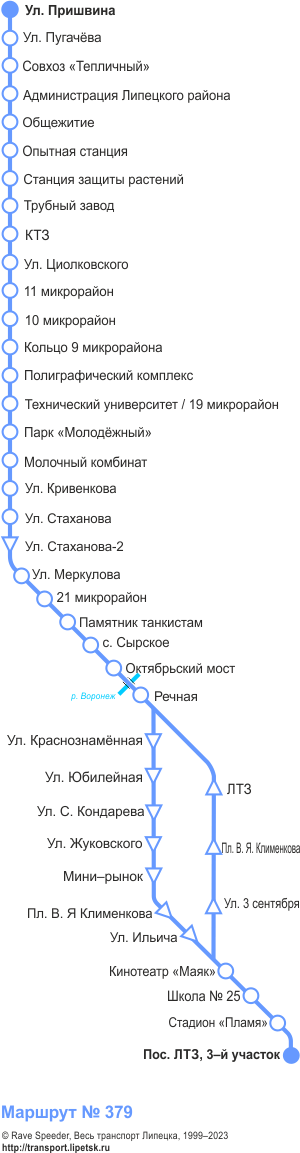 Схема автобусного маршрута №379, Липецк