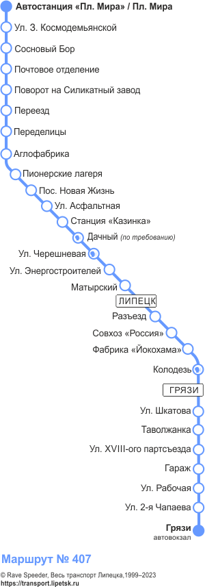 Схема автобусного маршрута №407, Липецк