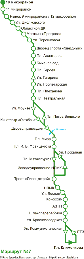 Схема троллейбусного маршрута №7, Липецк